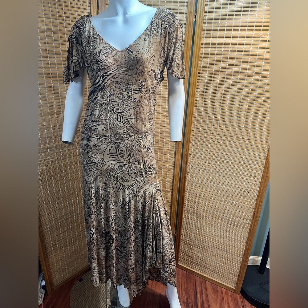 R&M Richards Womens Brown & Gold Metallic Evening Dress
